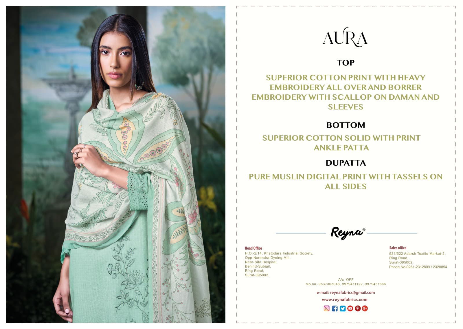 Aura By Reyna Cotton Printed Embroidery Dress Material Orders In India
